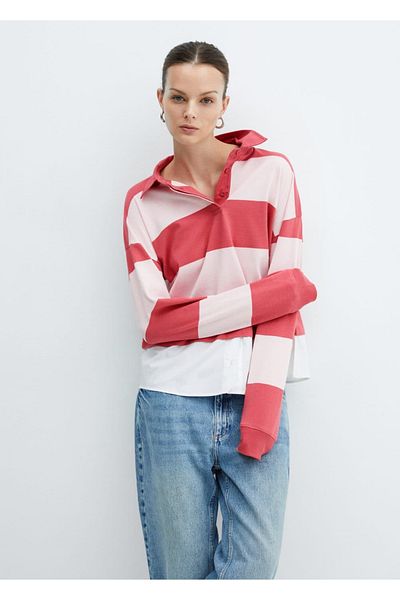 MANGO Woman Striped Combined Polo Shirt