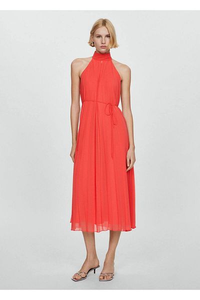 MANGO Woman Pleated Halterneck Dress