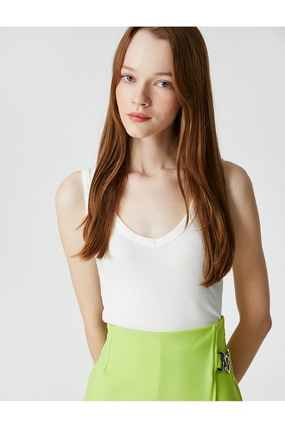 Koton Basic Ribbed Undershirt V-Neck Sleeveless