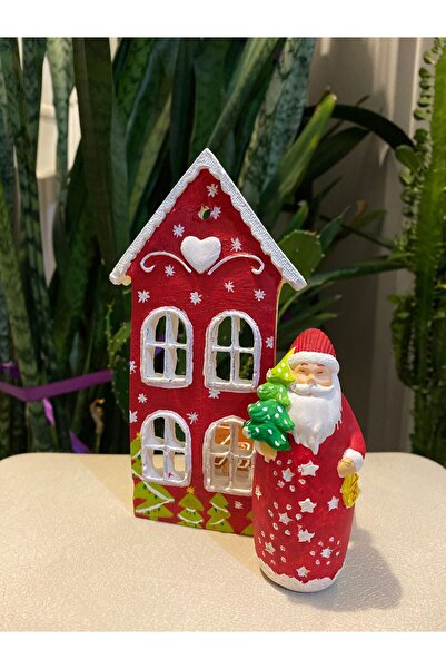 Yılbaşı  temalı boyalı taş noel baba ve ev