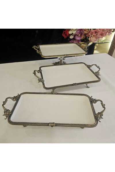 MaviDamla Antique Yellow 5 Piece Porcelain Presentation Set with Handles - Edge Frame
