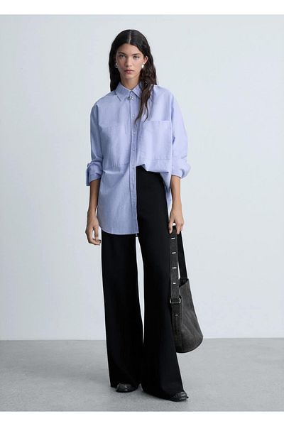 MANGO Woman Contrast Stripe Straight Cut Trousers