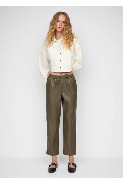 MANGO Woman Leather look elastic waist pants