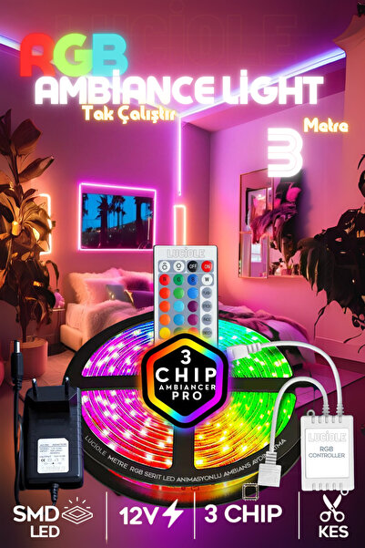 luciole 3 MT Şerit Led Animasyonlu Tak Çalıştır Kumandalı Rgb Işık Duvar Aydı...