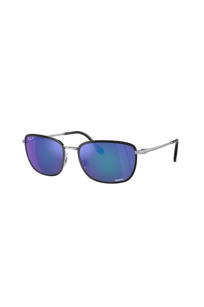 Ray-Ban Ray Ban Unisex Square Sunglasses- Rb 3705 - Lense Size:57mm - Black On Silver