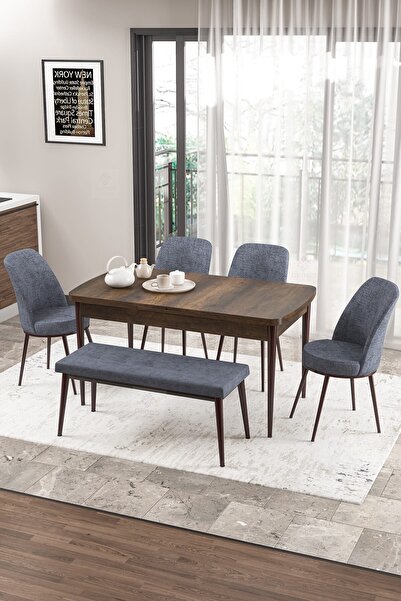 Canisa Zen Serisi 80x132 Mdf Açılabilir Barok Ahşap Desen Masa Takımı 4 Füme ...