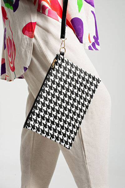 Defnella Сумка-клатч з ручками та візерунком «гусяча лапка»