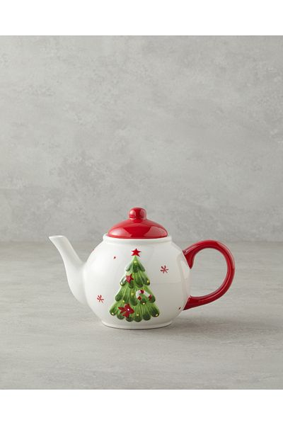 English Home Snow Smile Dolomite Teapot 640 ml White - Red