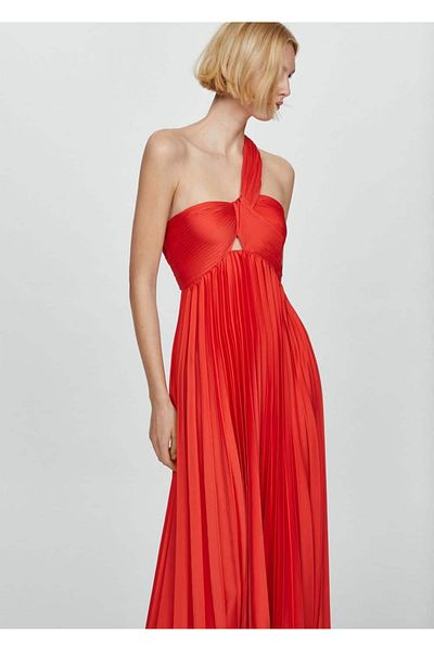 MANGO Woman Plissiertes, asymmetrisch geschnittenes Kleid