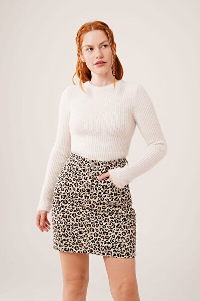 LUXLIGHT Kadın Peluş Yumoş Tüylü Bisiklet Yaka Fitilli Triko Crop Kazak