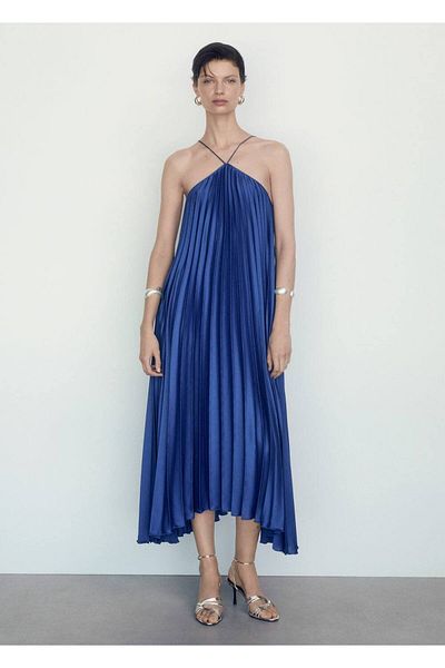 MANGO Woman Σχέδιο φόρεμα με πλισέ Halterneck