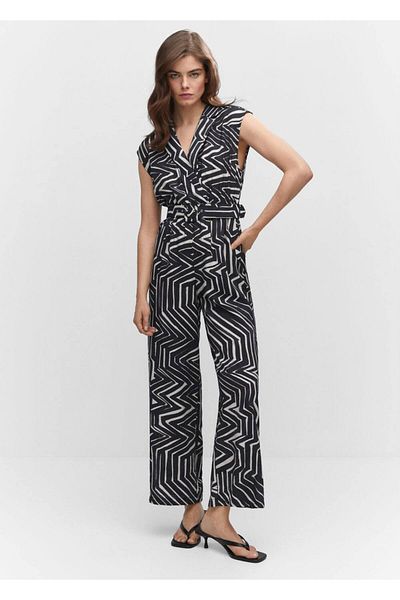 MANGO Woman Belted Patterned Jumpsuit