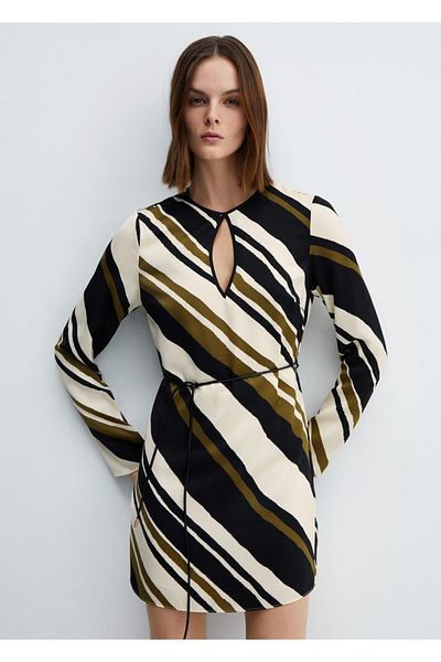 MANGO Woman Striped dress with belt