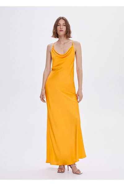 MANGO Woman Σατέν φόρεμα με γιακά