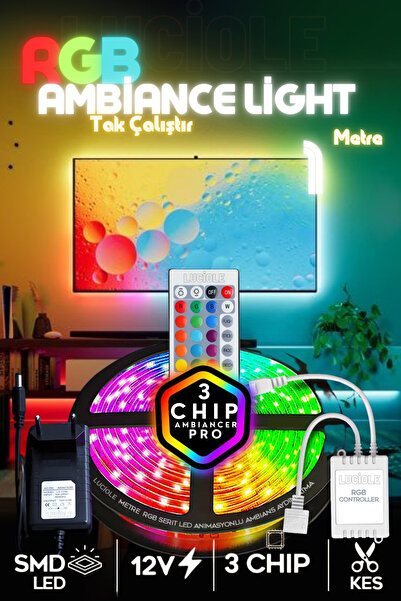 luciole 1 Metre Tv Arkası Tak Çalıştır  Rgb Led 16 Renkli 4 Animasyonlu Yatak...