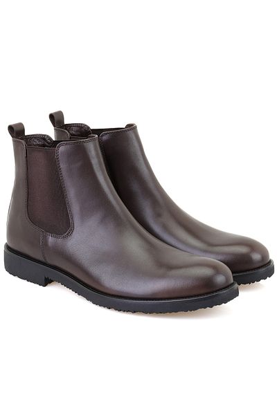 Desa Aulia Brown Men's Elastic Leather Chelsea Boots