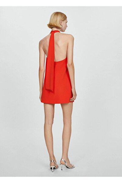 MANGO Woman Sırtı açık halter elbise