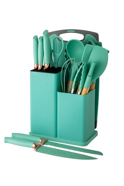 Dania Tiffany 19-Piece Silicone Kitchen Utensils and Granite Knives Set