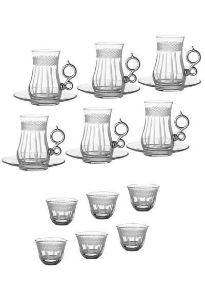 Byblos Tea and coffee set 18 pieces Turkish consisting of 6 tea cups + 6 tea saucers + 6 Saudi coffee cups