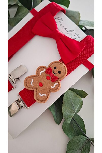 miccolatte for you tiny heart Boy's Gingerman / Cookie Man Pants Strap and Satin Bow Tie Set 0-24 Months