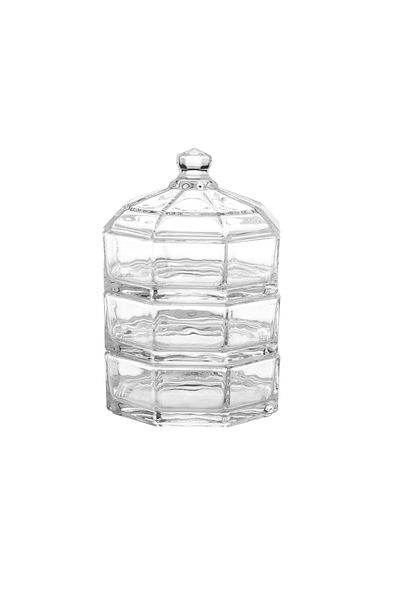 Dania A three-tier box of sweets and nuts made of clear glass and multi-use