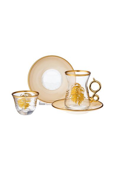 Byblos Saudi tea and coffee set 18 pieces laser engraving golden falcon decor