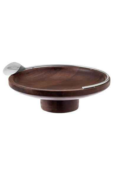 Dania Beech wood serving dish with silver lily decor
