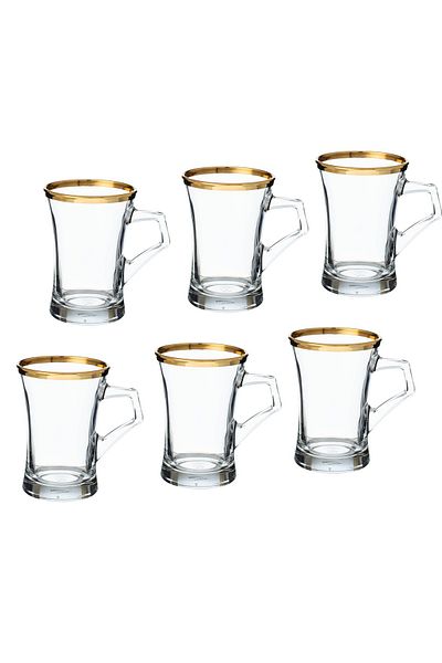 Pasabache A set of Turkish tea cups with a golden line, 6 pieces