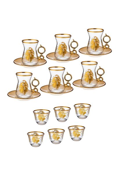 Byblos Saudi tea and coffee set 18 pieces laser engraving golden falcon decor