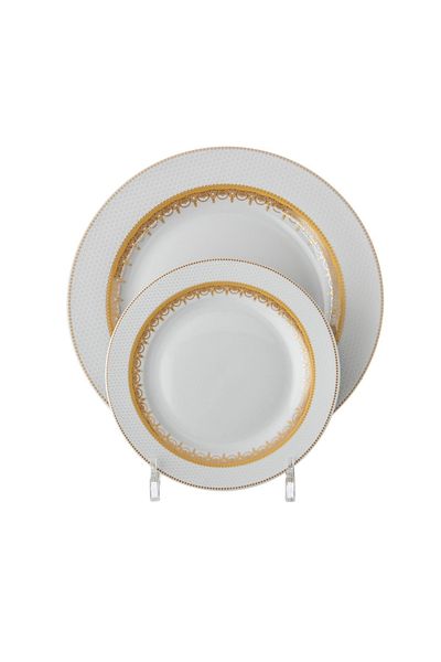 Dania 70-Piece Porcelain Dining Set White Color With Golden Font Enough For 6 People