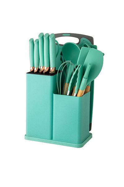 Dania Tiffany 19-Piece Silicone Kitchen Utensils and Granite Knives Set