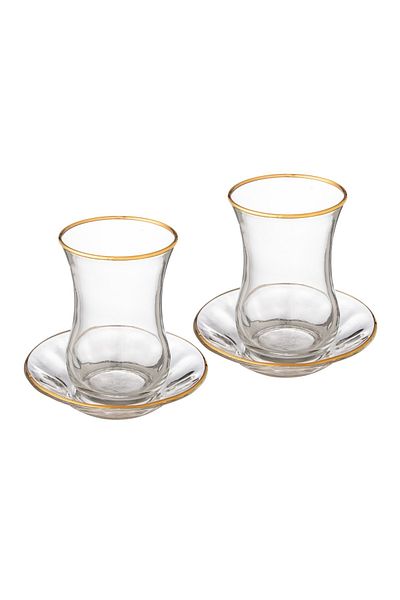Generic Tea set of 6 glass tea cups + 6 glass saucers