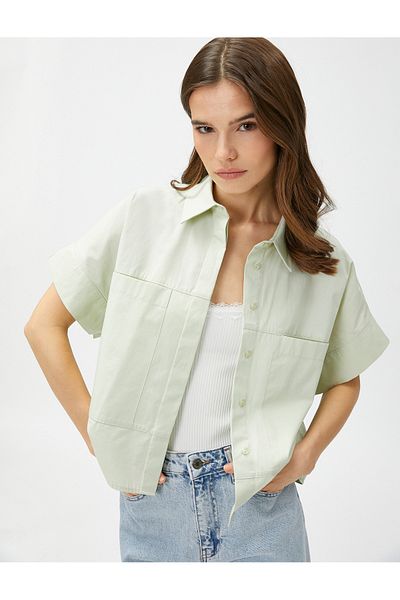 Koton Standardní košilový límec Plain Khaki Dámská košile 3sak60018pw