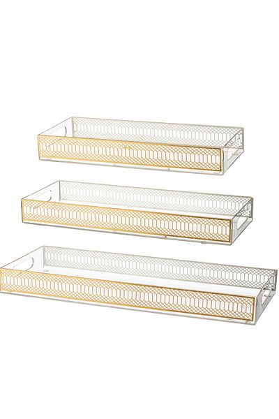 Dania A set of 3-piece acrylic trays of different sizes with golden decor