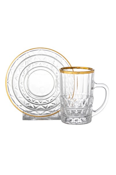Dania طقم فناجين شاي زجاج بخط ذهبي 12 قطعة (6 فناجين + 6 صحون)