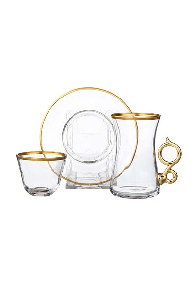 Byblos Tea Set With Saucers And Saudi Coffee Made Of Turkish Glass With Golden Calligraphy