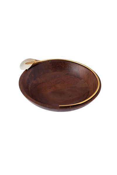 Dania Wooden deep-rooted serving dish with rose gold metal decor multi use