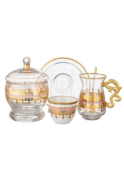 Byblos Turkish tea & coffee set, 25 pcs,  6 tea cups 6 tea saucers 6 coffee cups 6  spoon 1 sugar spoon