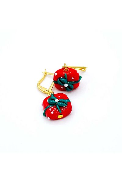 Polonezköy Cam Sanat Merkezi Red Green Christmas Themed Murano Glass Jewelry - Gift Package Earrings