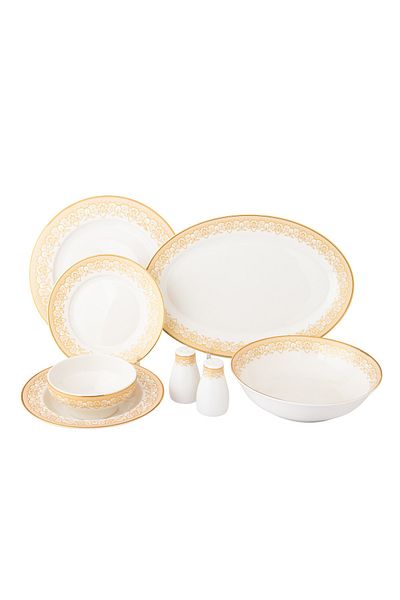 Dania 28-piece porcelain dining set with golden font, suitable for 6 people