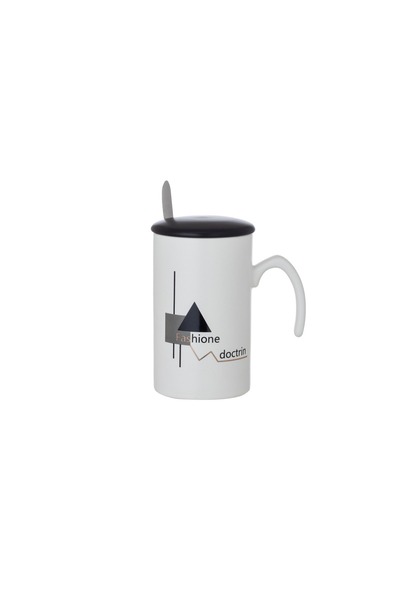 Dania White and black porcelain cup with spoon and lid