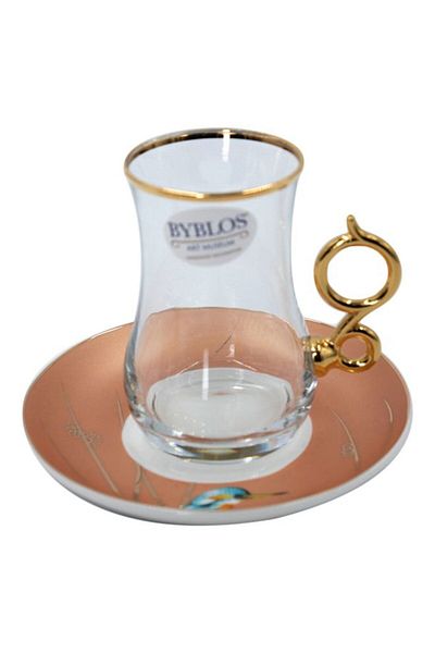 Byblos 18-Piece Tea & Coffee Cups Set Orange/White/Gold 6x Tea Cups (150 ml), 6x Coffee Cups, 6x Saucers