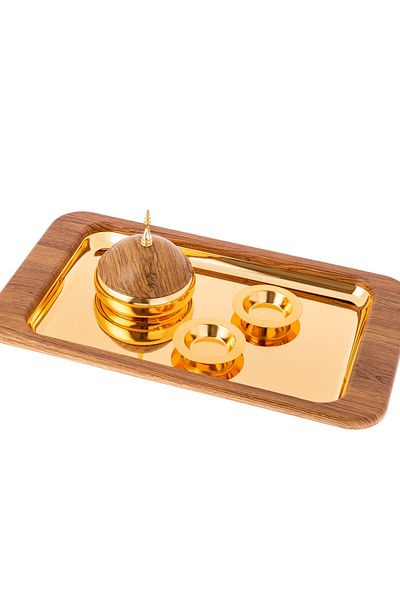 Dania 4 Piece Luxurious Tamreya Set 1 Tamreya With 2 Stone Seeds Bowl And 1 Stainless Steel Tray