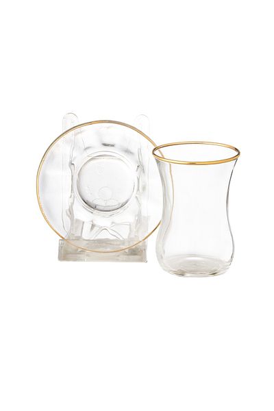 Generic Tea set of 6 glass tea cups + 6 glass saucers