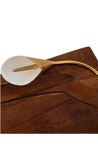Dania Beech wood serving dish with golden lily decor