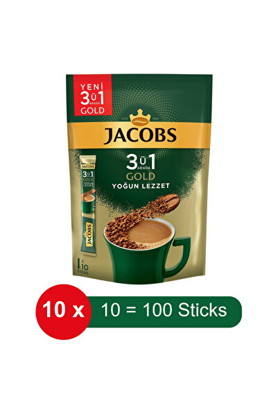 Jacobs 3 في 1 قهوة ذهبية سريعة التحضير بنكهة مكثفة - 10 عبوات × 10 عبوات