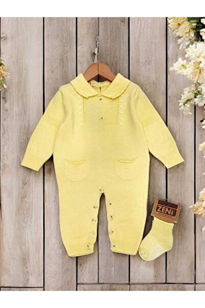 Zeni Unisex erkek kız bebek triko orme çoraplı tulum
