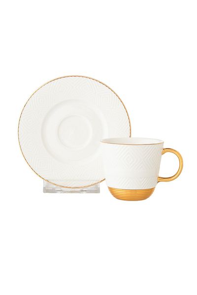 Dania A set of porcelain Turkish coffee cups with a metal base, 6 cups + 6 saucers
