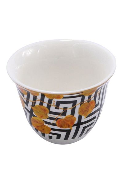 Dania 12-Piece Leaf Printed Arabic Coffee Cup Set White/Black/Yellow 80ml
