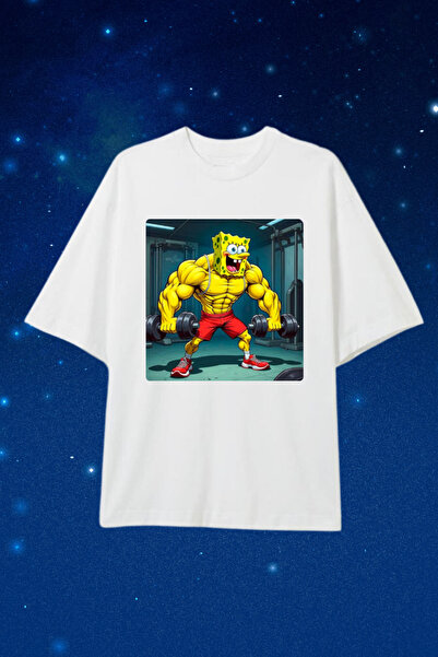 Dupe Design Sünger Bob Baskılı Oversize T-shirt